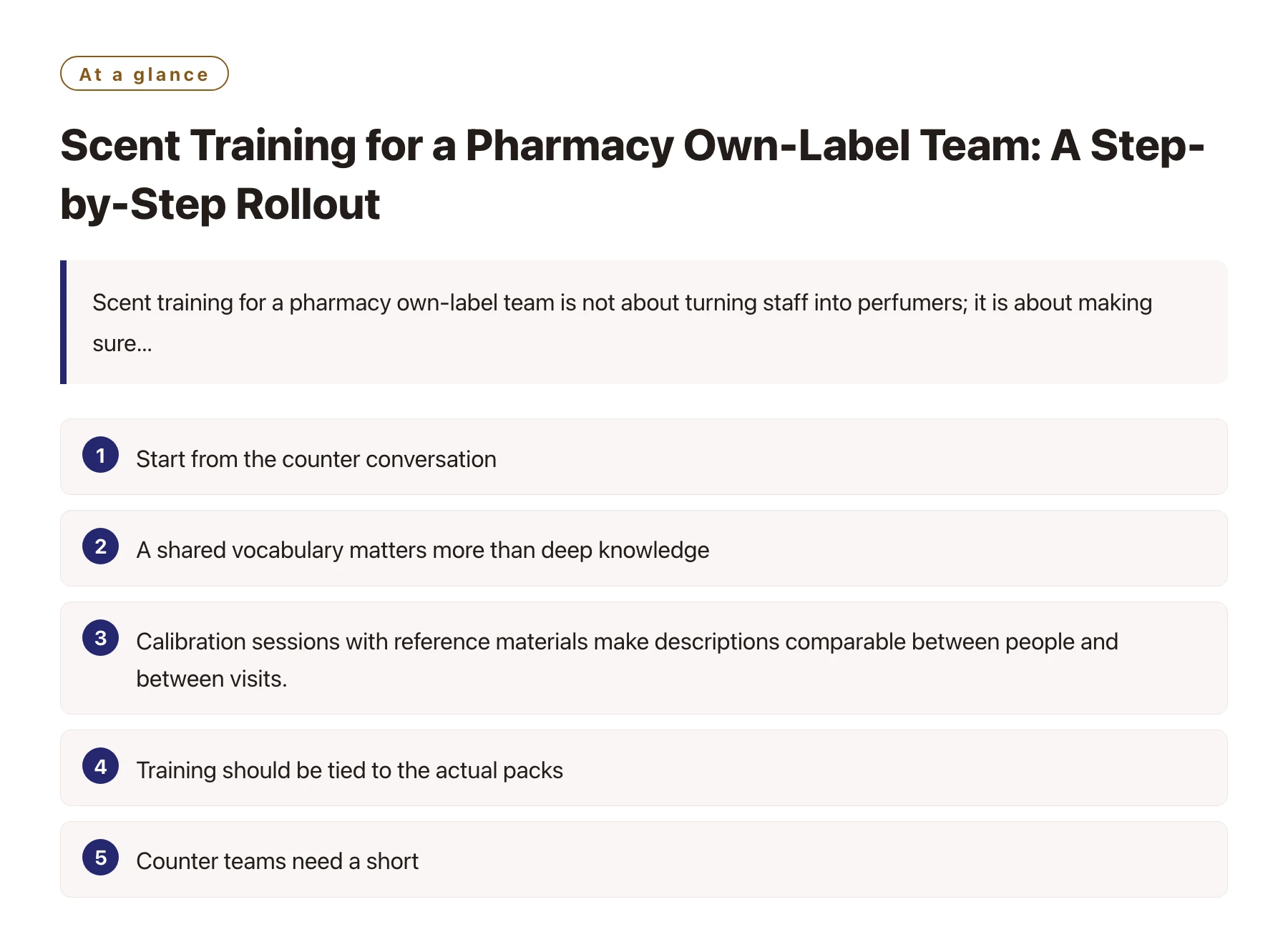 Scent Training for a Pharmacy Own-Label Team: A Step-by-Step Rollout——全文要点速览